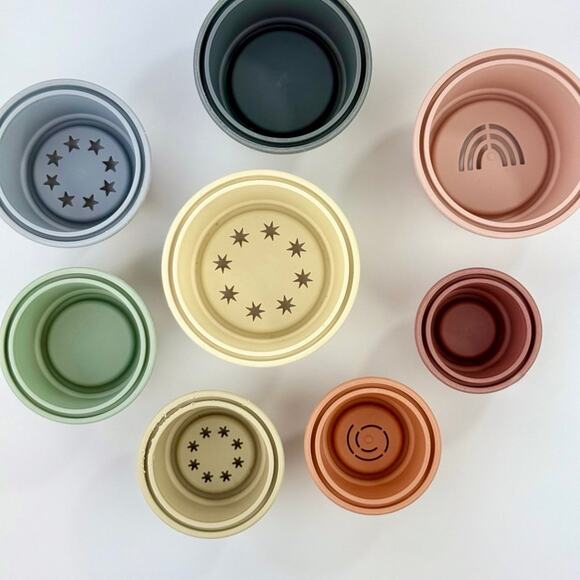 Mushie Original 8 piece Baby Stacking Cups Neutral Tone Unisex Kids Nesting Toy - Picture 5 of 7